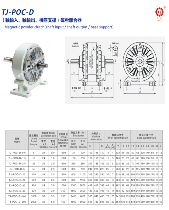 双轴机座支撑磁粉离合器参数表 双轴机座支撑磁粉离合器参数表