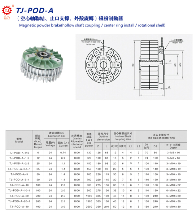外壳旋转磁粉制动器选型图